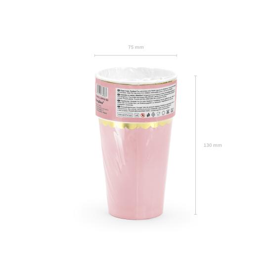 6 vasos rosa pastel con borde dorado de papel - Yummy