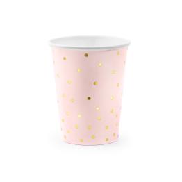 6 vasos rosas con lunares dorados de papel