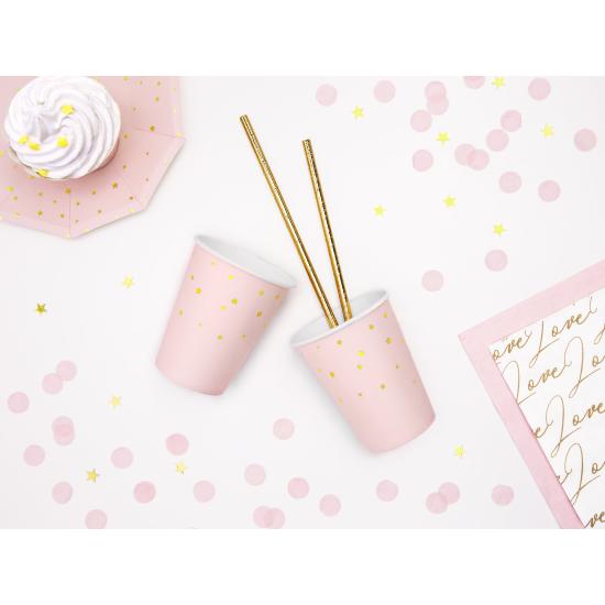 6 vasos rosas pastel con estrellas doradas de papel