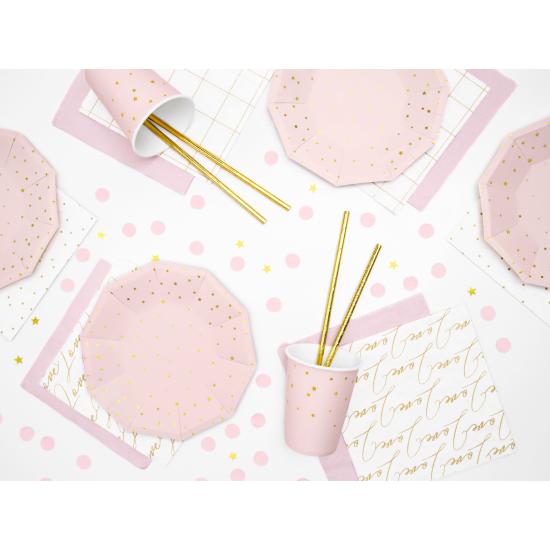 6 vasos rosas pastel con estrellas doradas de papel