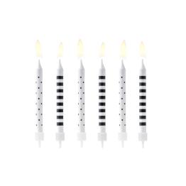 6 velas blancas y negras con estampado variado (6,5 cm)