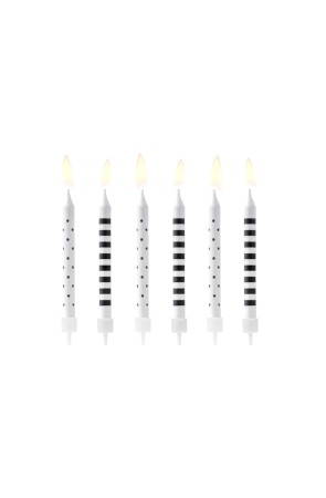 6 velas blancas y negras con estampado variado (6,5 cm)