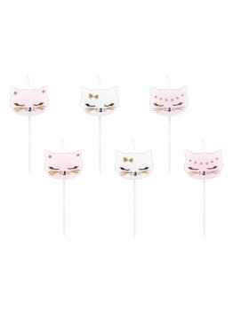 6 velas de cumpleaños con formas de gato variadas (2 cm) - Meow Party