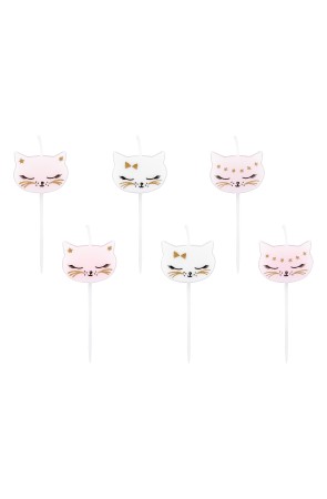 6 velas de cumpleaños con formas de gato variadas (2 cm) - Meow Party