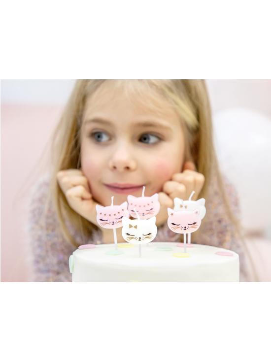 6 velas de cumpleaños con formas de gato variadas (2 cm) - Meow Party