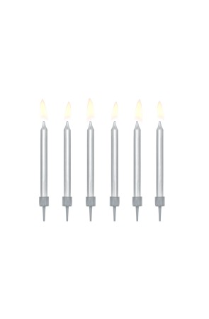 6 velas de cumpleaños plateadas (6 cm)