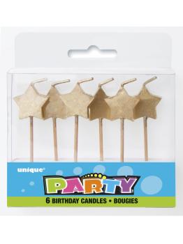 6 velas de estrellas doradas (7 cm)