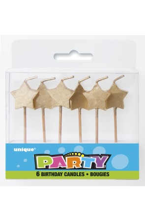6 velas de estrellas doradas (7 cm)