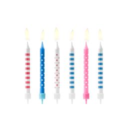6 velas rosas y azules con estampado variado (6,5 cm)