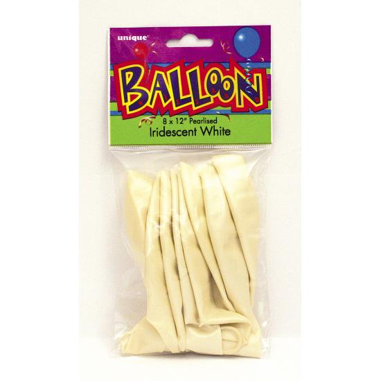 8 globos blanco perlado (30 cm) - Línea Colores Básicos