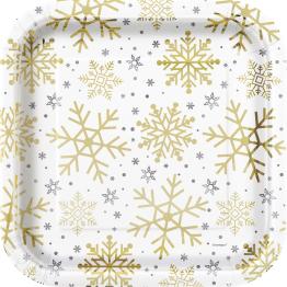 8 platos (23 cm) - Silver & Gold Holiday Snowflakes