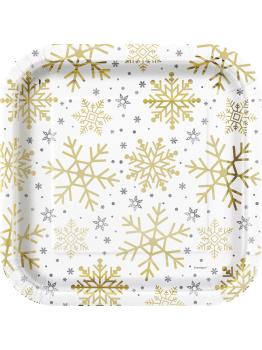 8 platos (23 cm) - Silver & Gold Holiday Snowflakes