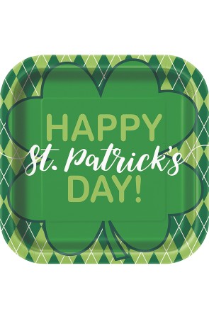 8 platos cuadrados de cuadros verdes Happy St Patrick's Day (23 cm)