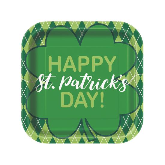 8 platos cuadrados de cuadros verdes Happy St Patrick's Day (23 cm) 8 platos cuadrados de cuadros verdes Happy St Patrick's Day (23 cm)
