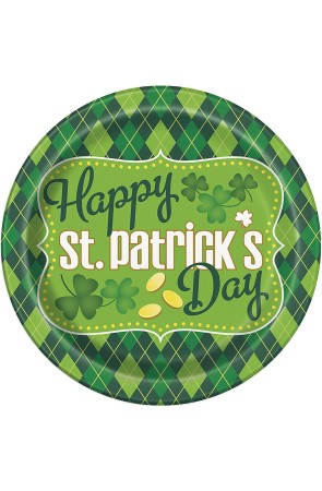 8 platos de cuadros verdes Happy St Patrick's Day (23 cm)
