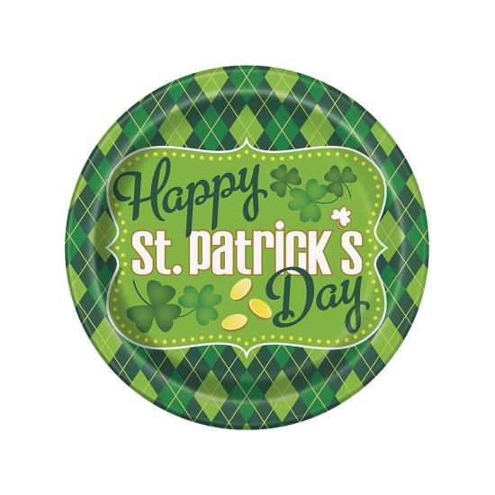 8 platos de cuadros verdes Happy St Patrick's Day (23 cm)