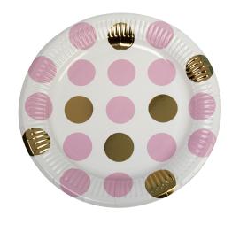 8 platos de lunares rosas y dorados (23cm) - Pattern Works Pink