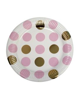 8 platos de lunares rosas y dorados (23cm) - Pattern Works Pink