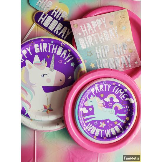 8 platos de unicornio (18cm) - Happy Unicorn