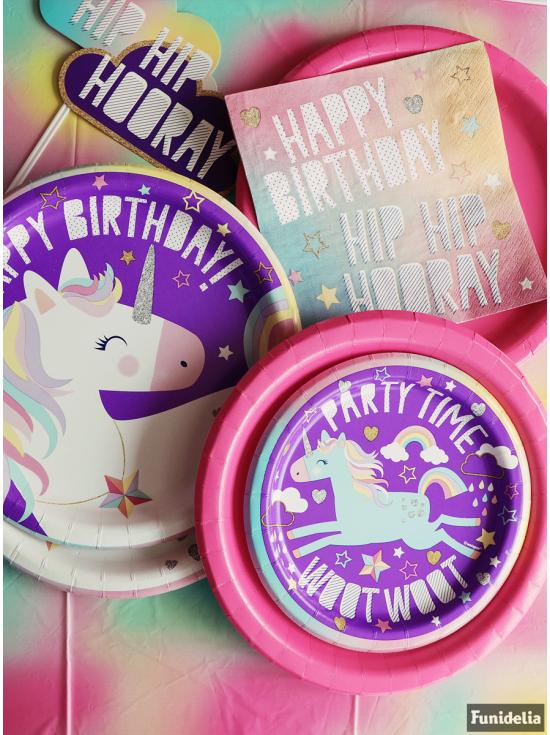 8 platos de unicornio (18cm) - Happy Unicorn
