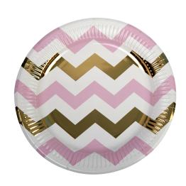 8 platos de zigzag rosa y dorado (23 cm) - Pattern Works Pink