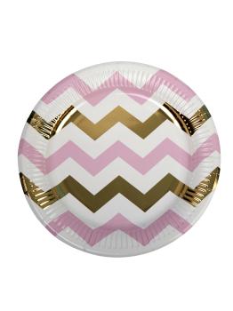8 platos de zigzag rosa y dorado (23 cm) - Pattern Works Pink