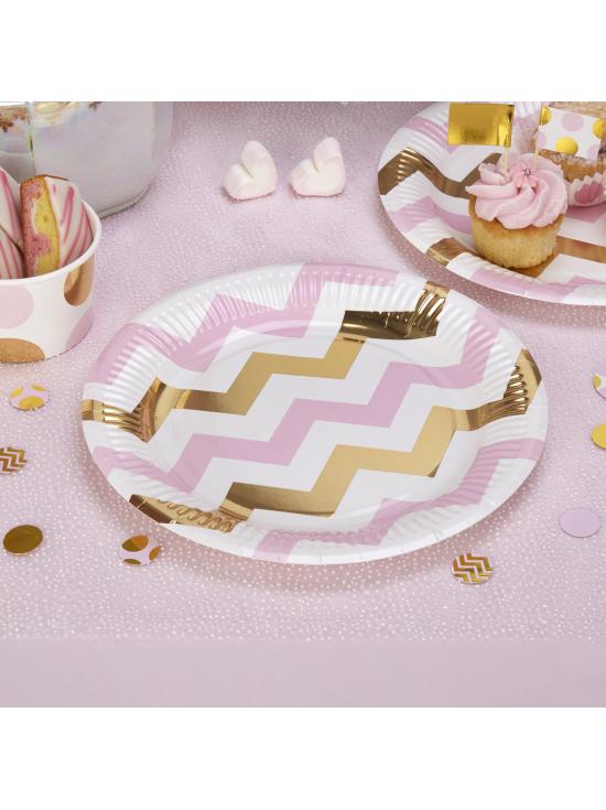 8 platos de zigzag rosa y dorado (23 cm) - Pattern Works Pink