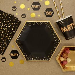8 platos hexagonales medianos de papel (20 cm) - Glitz & Glamour Black & Gold