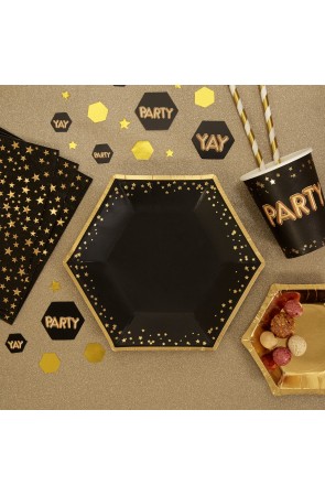 8 platos hexagonales medianos de papel (20 cm) - Glitz & Glamour Black & Gold