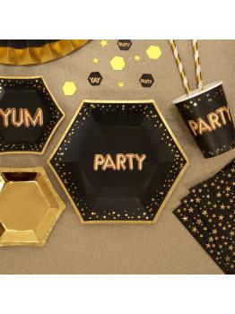 8 platos hexagonales medianos de papel "Party" de papel (20 cm) - Glitz & Glamour Black & Gold