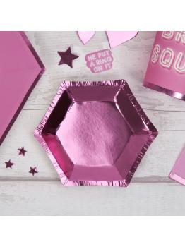8 platos hexagonales rosas (12,5 cm) - Pink Star