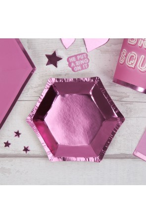 8 platos hexagonales rosas (12,5 cm) - Pink Star