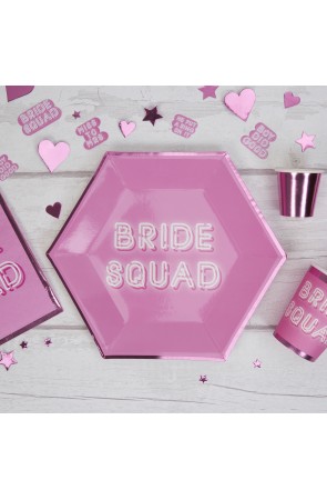 8 platos hexagonales rosas de papel (27 cm) - Bride Squad