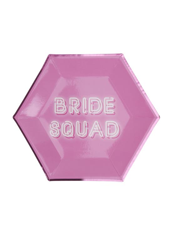 8 platos hexagonales rosas de papel (27 cm) - Bride Squad