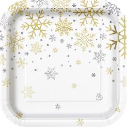 8 platos pequeños (18 cm) - Silver & Gold Holiday Snowflakes