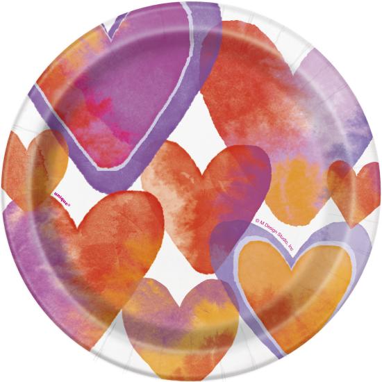 8 platos pequeños con corazones de acuarela (18 cm) - Watercolour Hearts