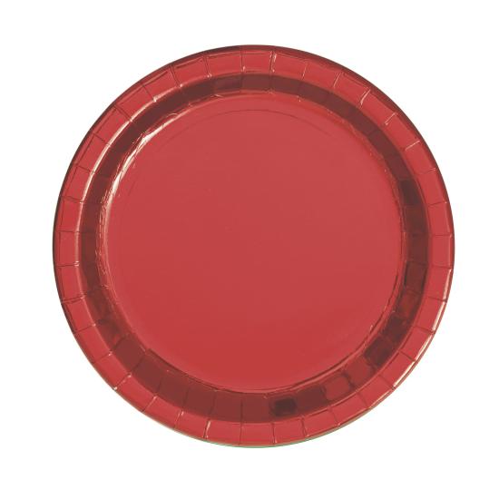 8 platos redondos pequeños rojos metalizados (18 cm) - Red Foil Programme