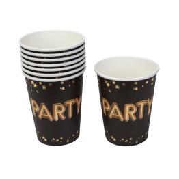 8 vasos "Party" de papel - Glitz & Glamour Black & Gold
