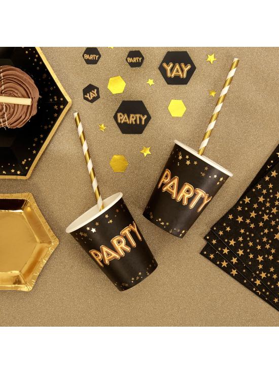 8 vasos "Party" de papel - Glitz & Glamour Black & Gold