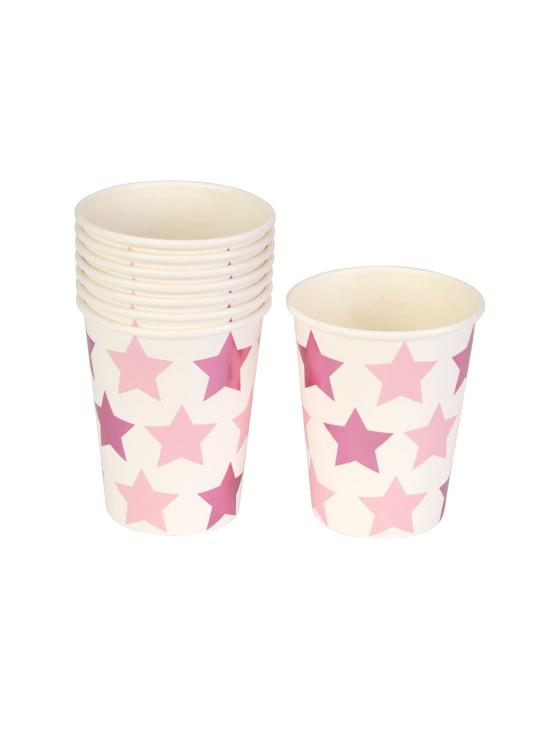 8 vasos con estrellas rosas y moradas - Blue Star