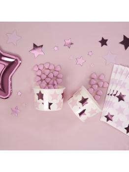 8 vasos con estrellas rosas y moradas - Pink Star