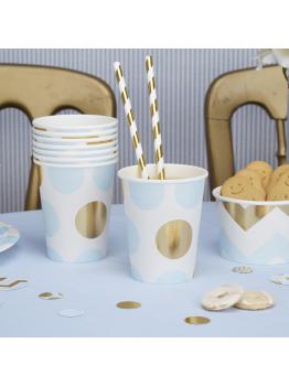 8 vasos de lunares azules y dorados  - Pattern Works Blue
