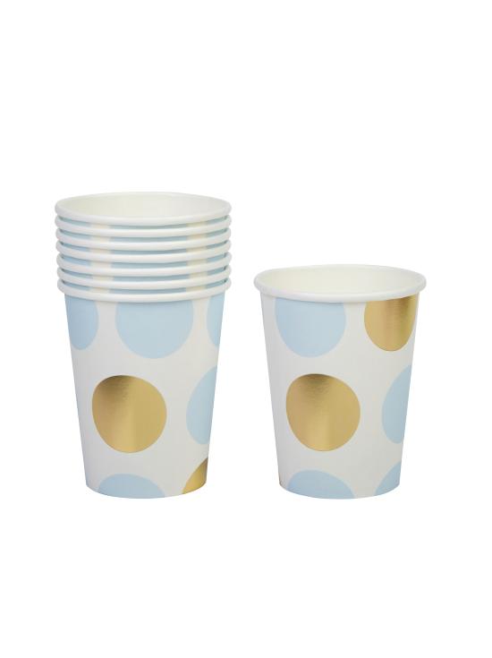 8 vasos de lunares azules y dorados  - Pattern Works Blue