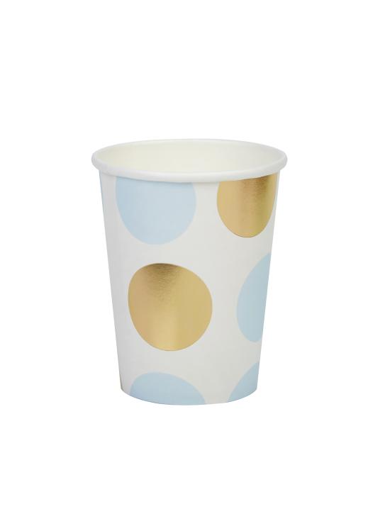 8 vasos de lunares azules y dorados  - Pattern Works Blue