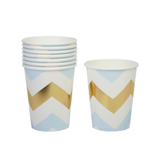 8 vasos de zigzag azul y dorado - Pattern Works Blue
