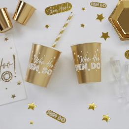 8 vasos dorados de papel - Woo Hoo Hen Do