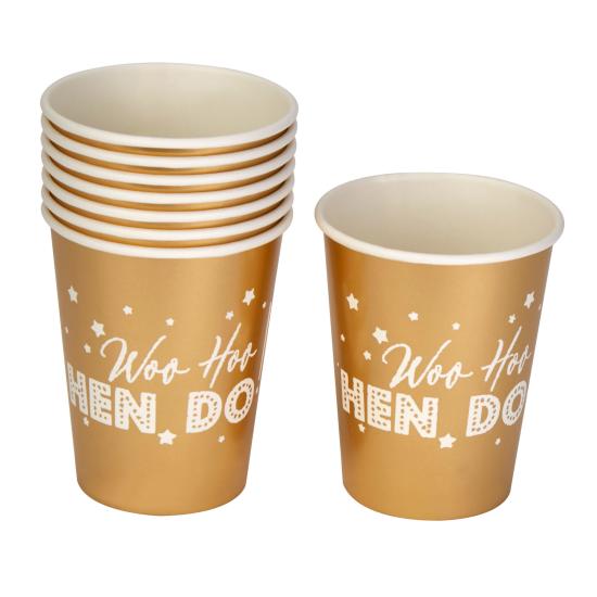 8 vasos dorados de papel - Woo Hoo Hen Do