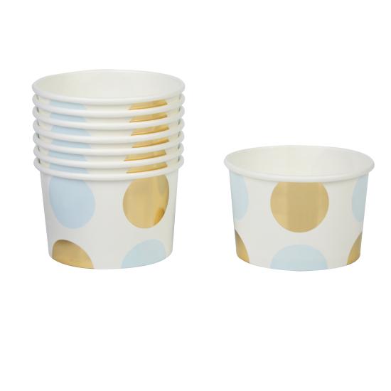 8 vasos pequeños de lunares azules y dorados - Pattern Works Blue