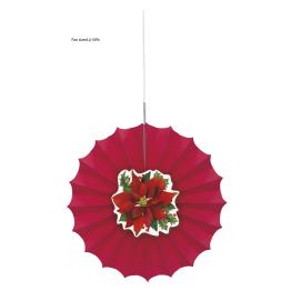 Abanico de papel decorativo con flor de pascua elegante - Holly Poinsettia