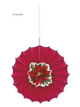 Abanico de papel decorativo con flor de pascua elegante - Holly Poinsettia